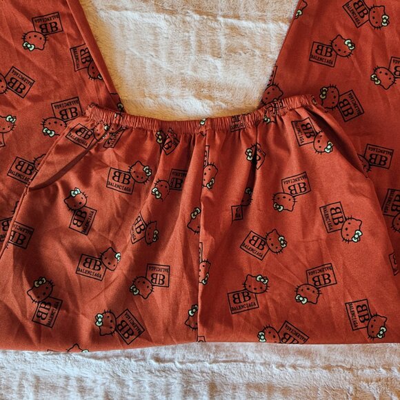 BALENCIAGA HELLO KITTY Womens Rust Lightweight Lounge Pants with Pockets No Tags - Picture 3 of 7